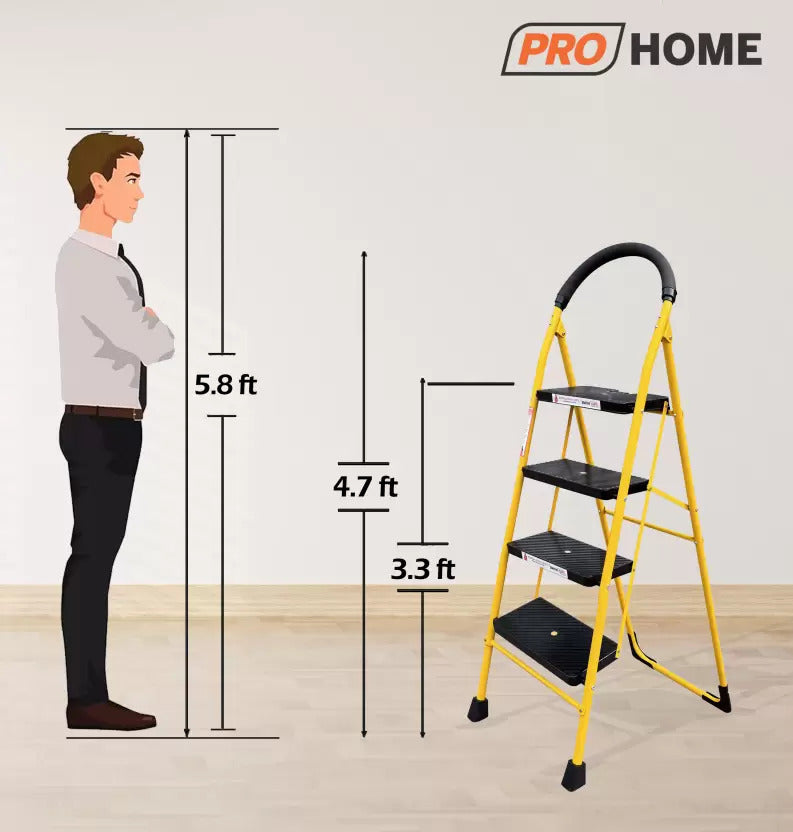 Eco 4 Step Steel Ladder Anti Skid shoes Steel Ladder (Yellow)