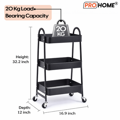 ProHome Smart 3-Layer Kitchen Storage Trolley with Smooth Rolling Wheels