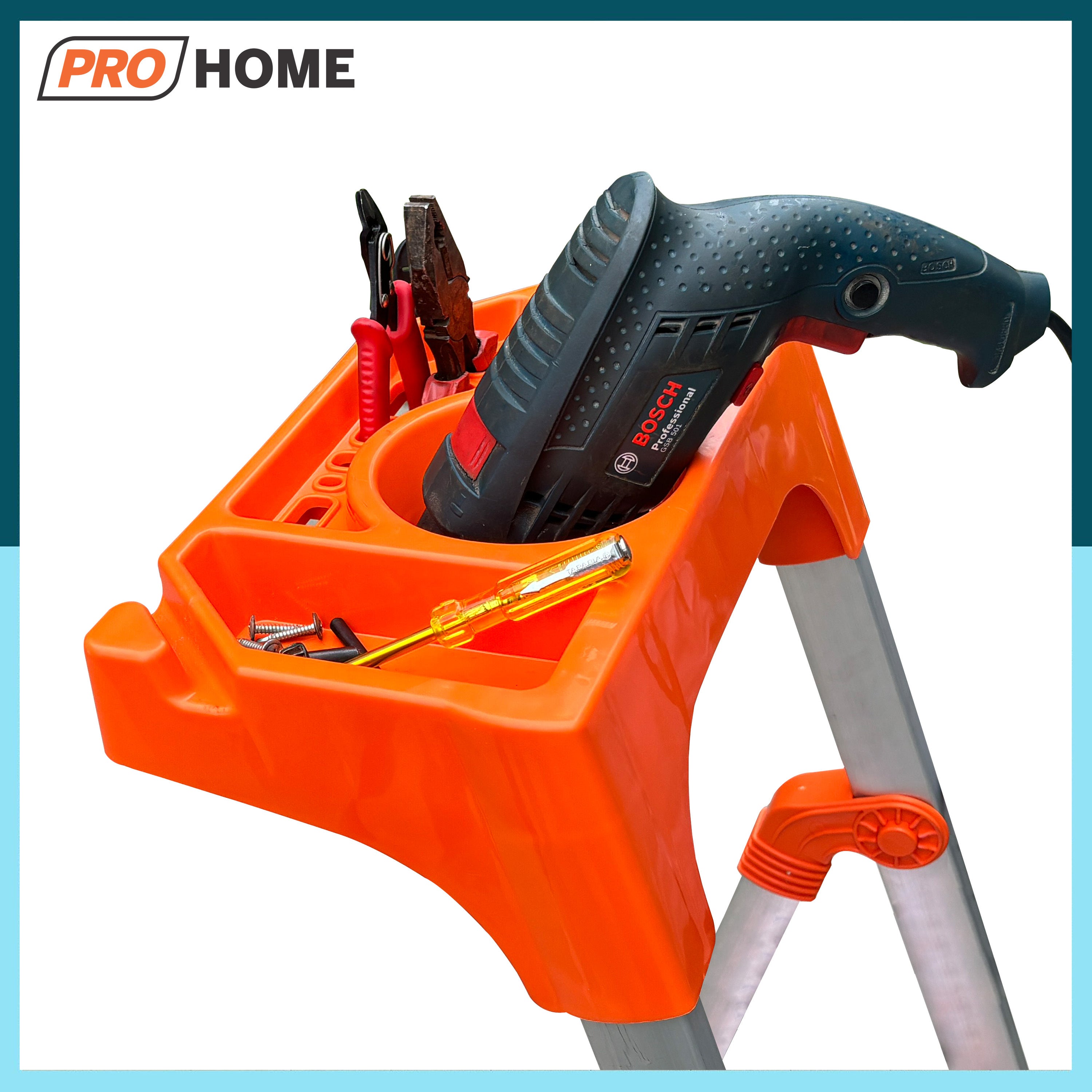 ProHome Apex 4-Step Heavy-Duty Foldable Ladder with Tool Tray & Anti-Slip Shoes.
