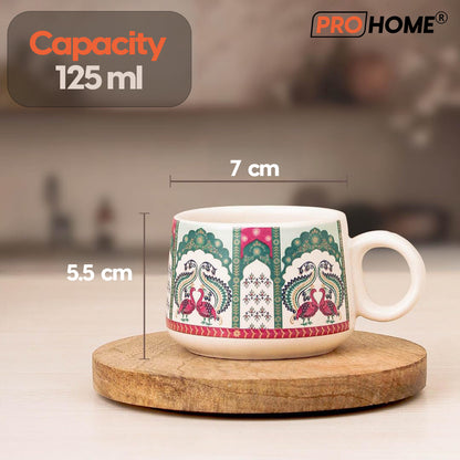 ProHome Premium Ceramic Tea Set with Kettle, 2 Cups, Bowl & Tray – Pack of 5 (Multicolor)