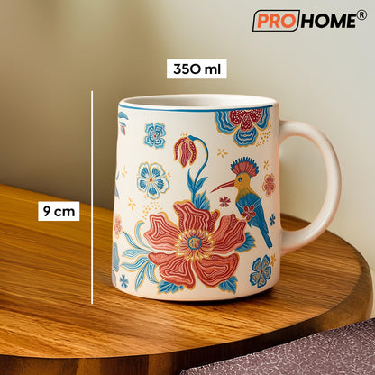 ProHome Pack of 4 Floral Ceramic Tea & Coffee Mugs | Elegant Multicolor Design | Stackable Cups