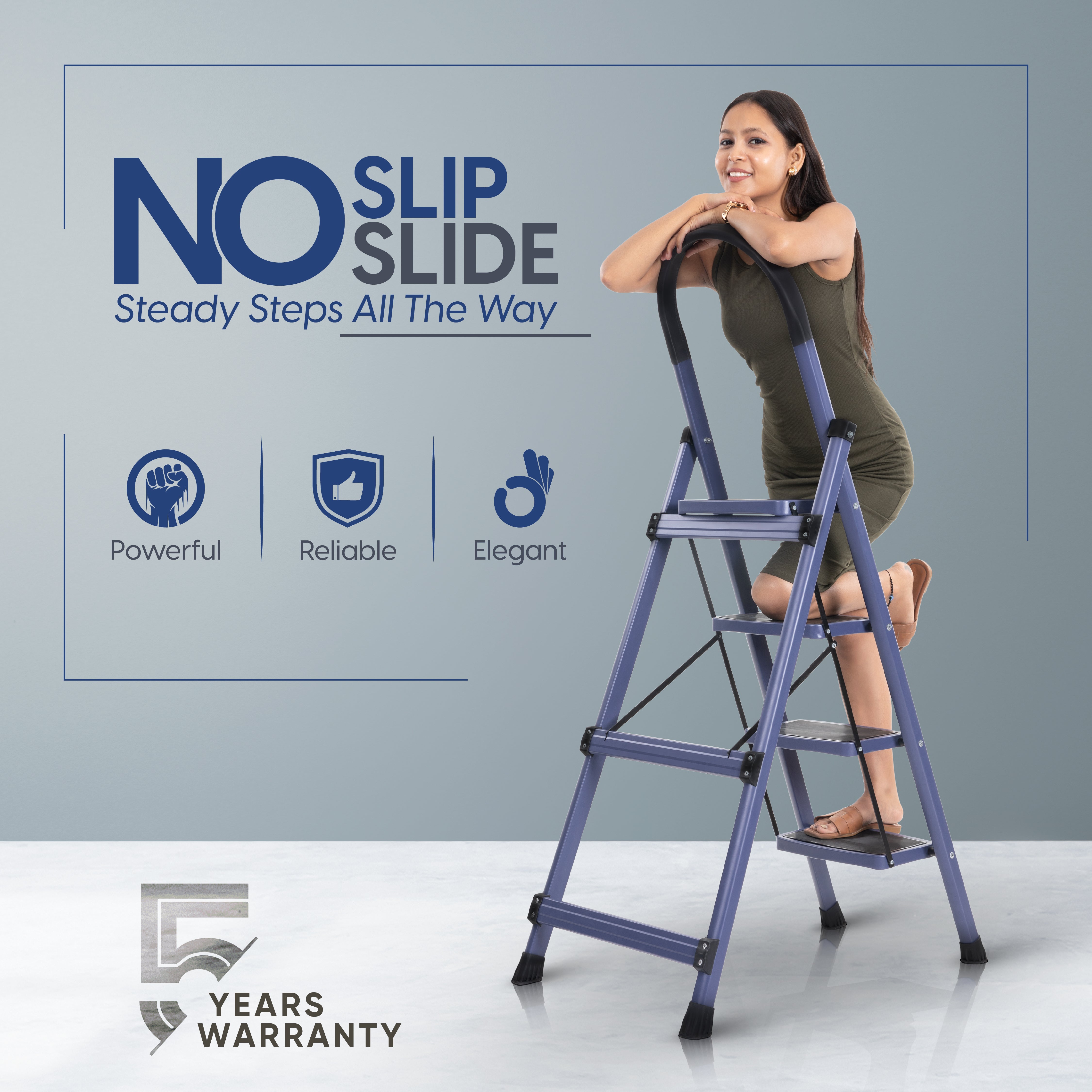 Premium Vetro 4 Step Foldable Steel Ladder (Blue)