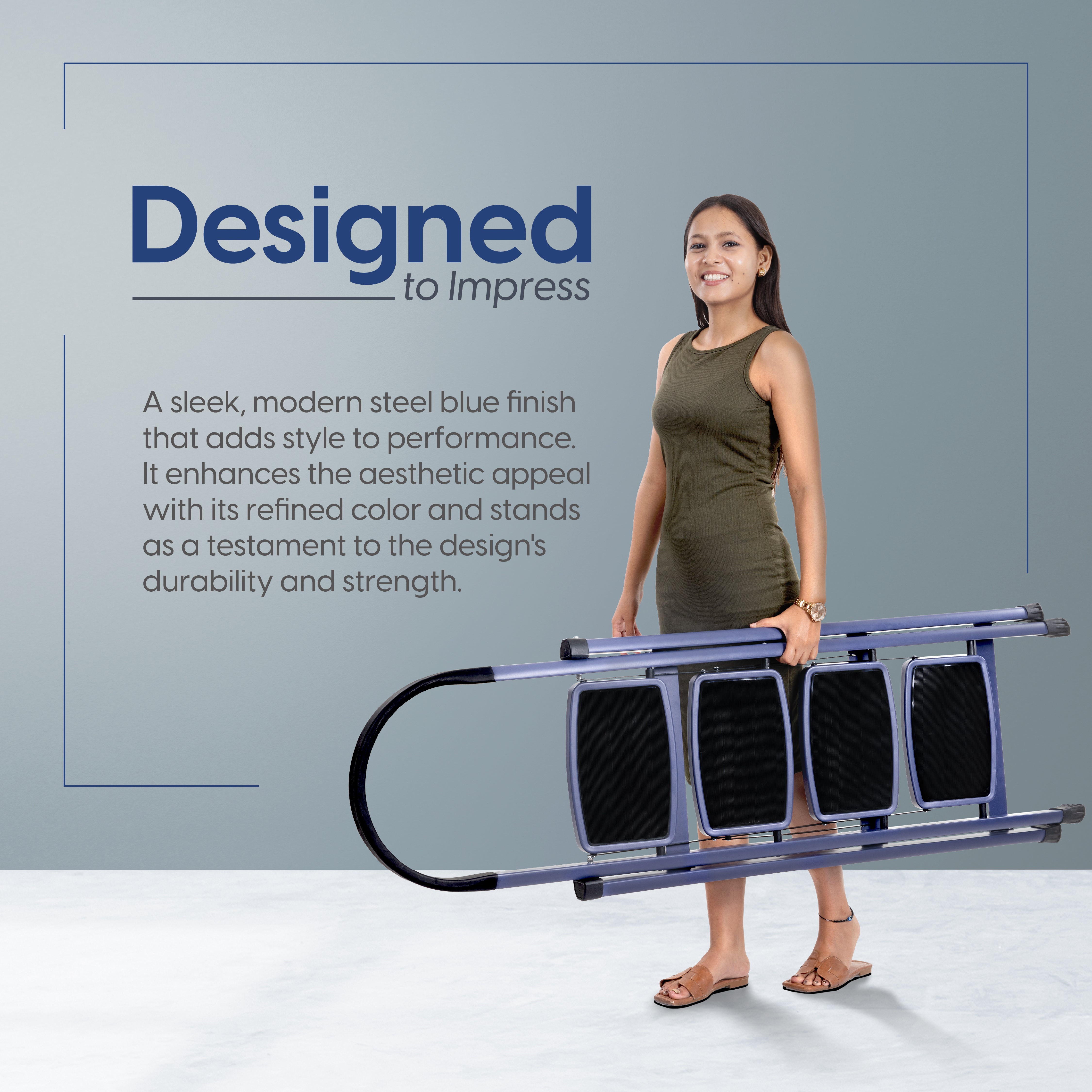 Premium Vetro 4 Step Foldable Steel Ladder (Blue)