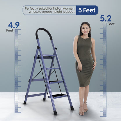 Premium Vetro 4 Step Foldable Steel Ladder (Blue)