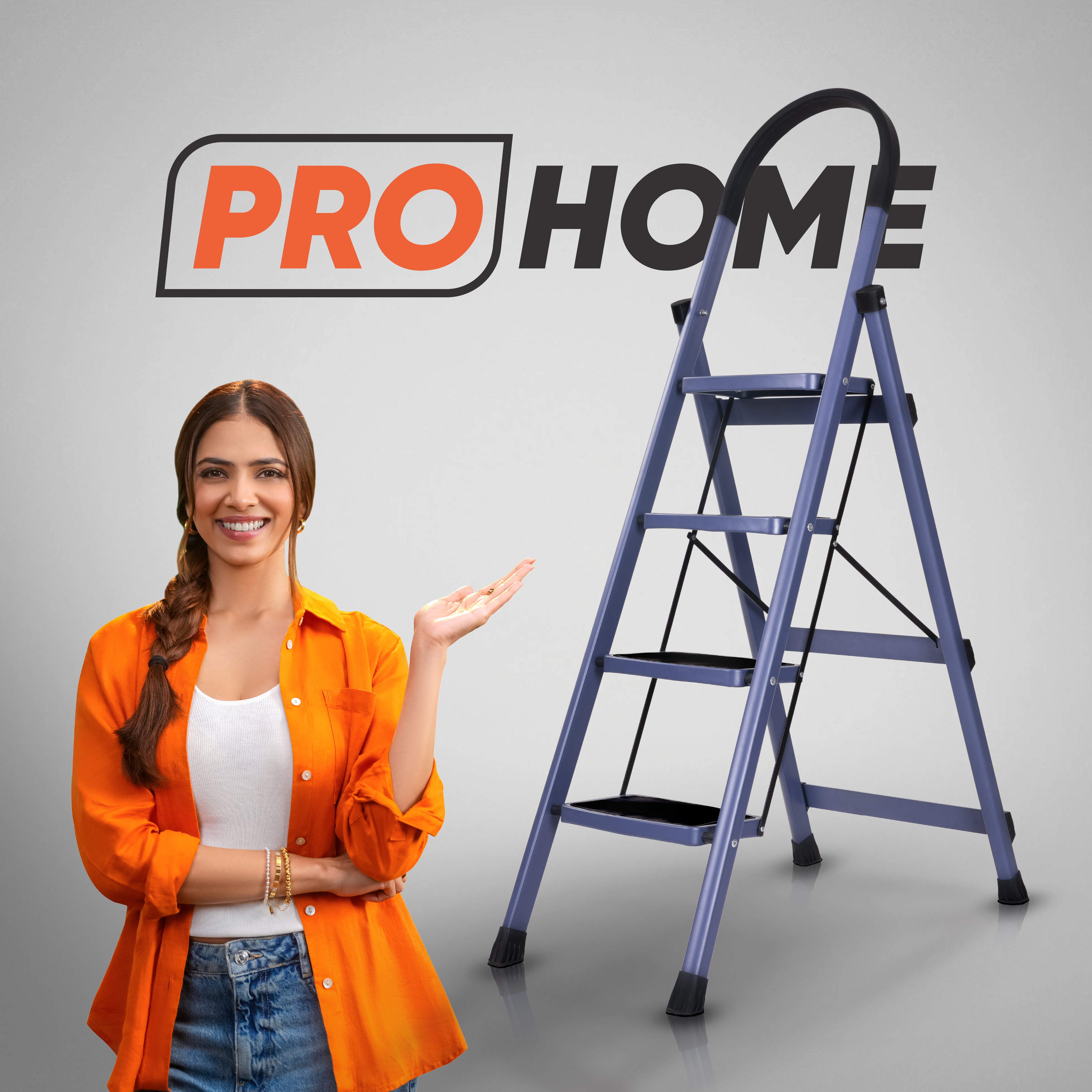 Premium Vetro 4 Step Foldable Steel Ladder (Blue)