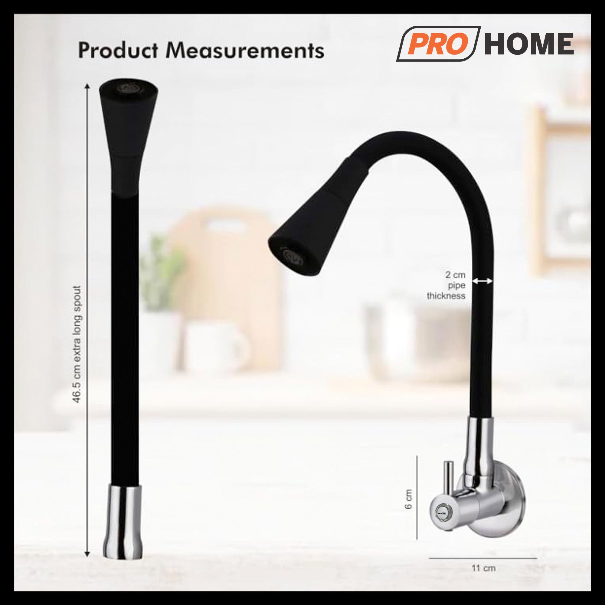 ProHome Brass Sink Tap with 360° Flexible Black Silicone Neck | Dual Flow Hot & Cold Water Tap with Wall Flange (Wall Mount)