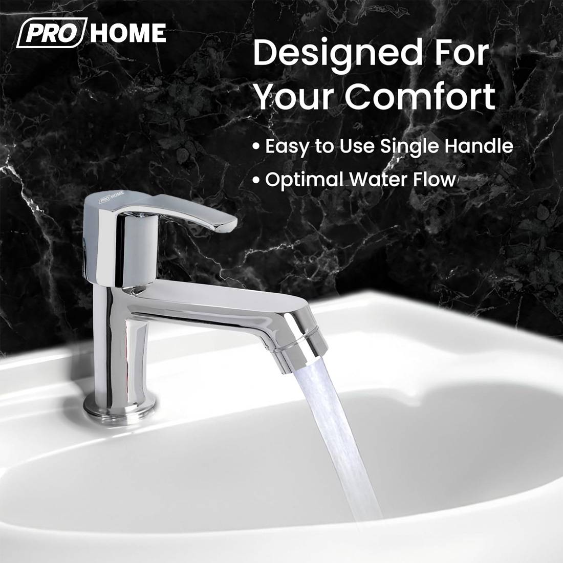 ProHome Pureflow Premium Brass Pillar Tap | Stylish Hot & Cold Water Bib Faucet for Kitchen & Bathroom Sink | Durable, Rust-Resistant Basin Tap