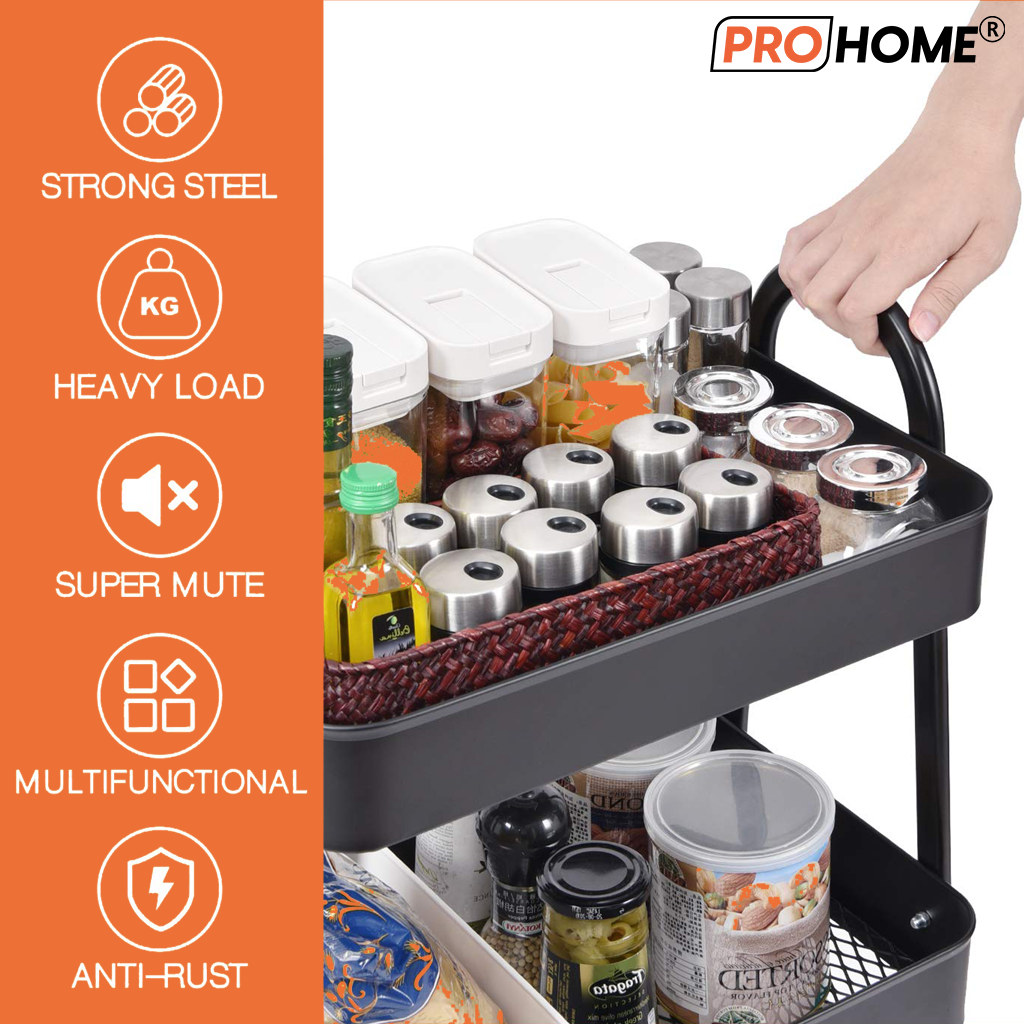 ProHome Smart 3-Layer Kitchen Storage Trolley with Smooth Rolling Wheels