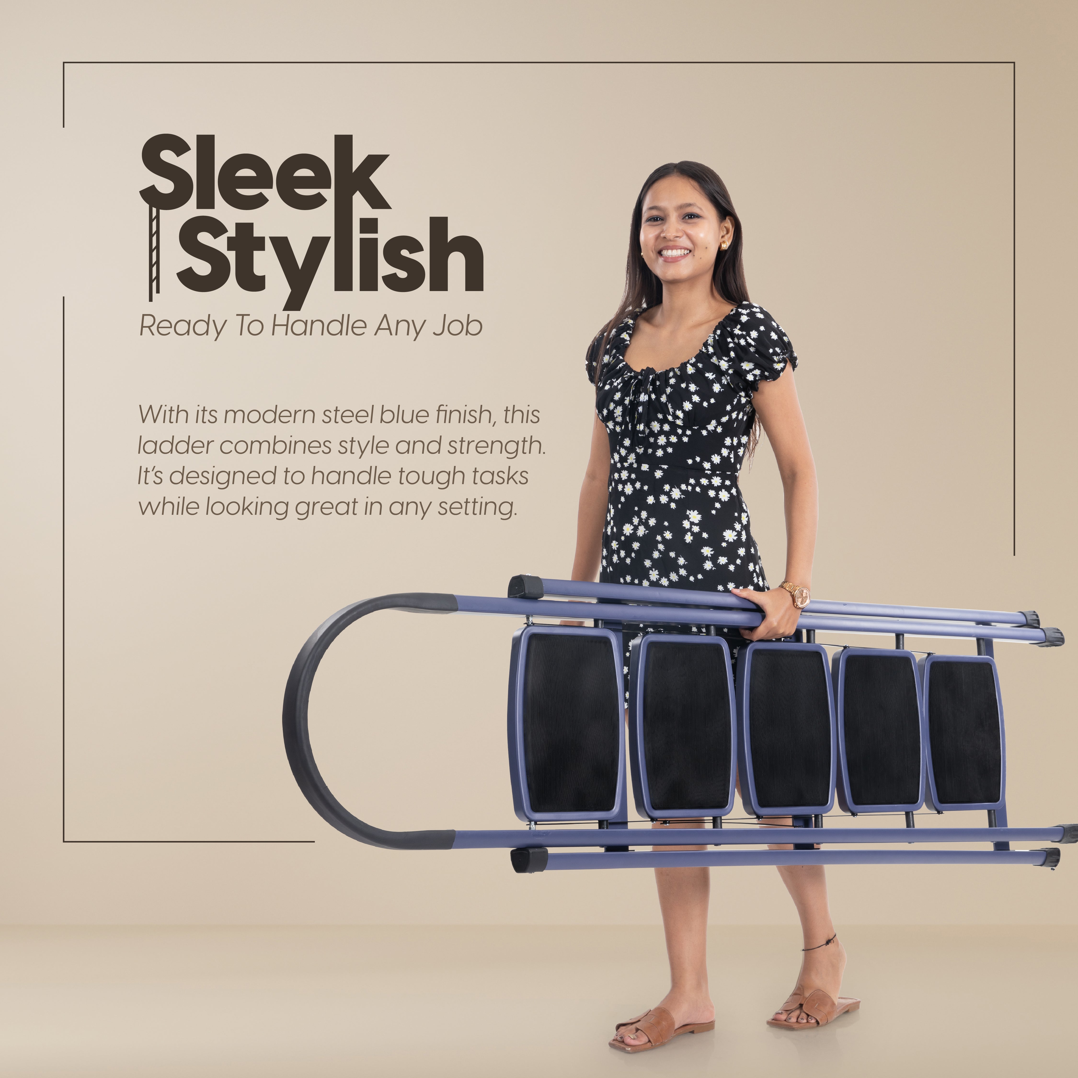 Premium Vetro 5 Step Foldable Steel Ladder  (Blue)