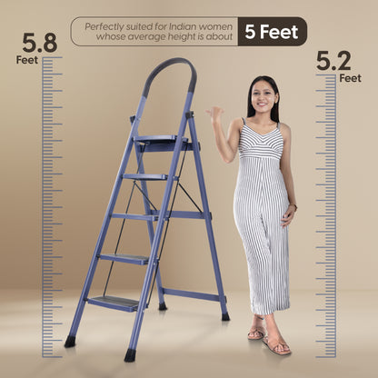 Premium Vetro 5 Step Foldable Steel Ladder  (Blue)