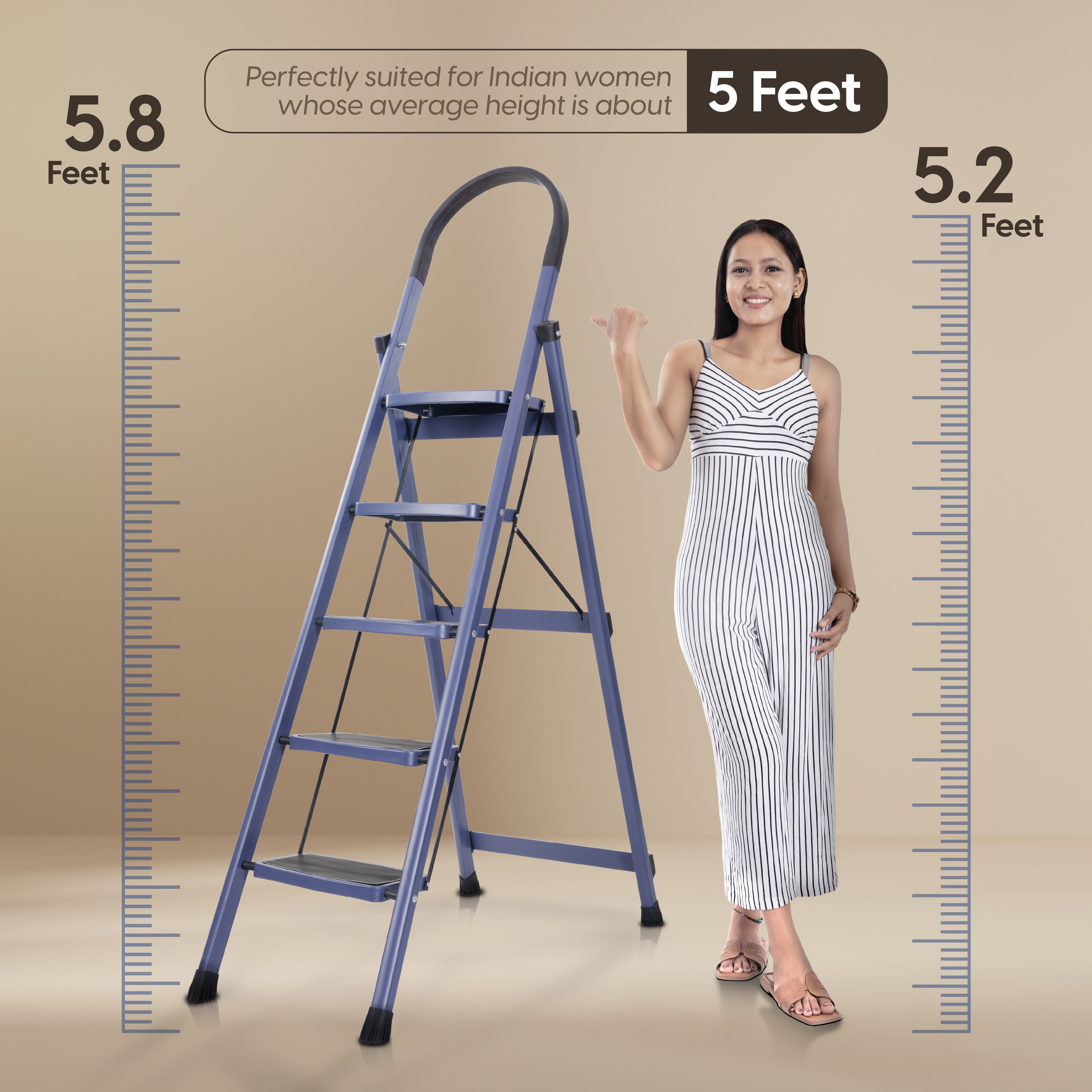 Premium Vetro 5 Step Foldable Steel Ladder  (Blue)