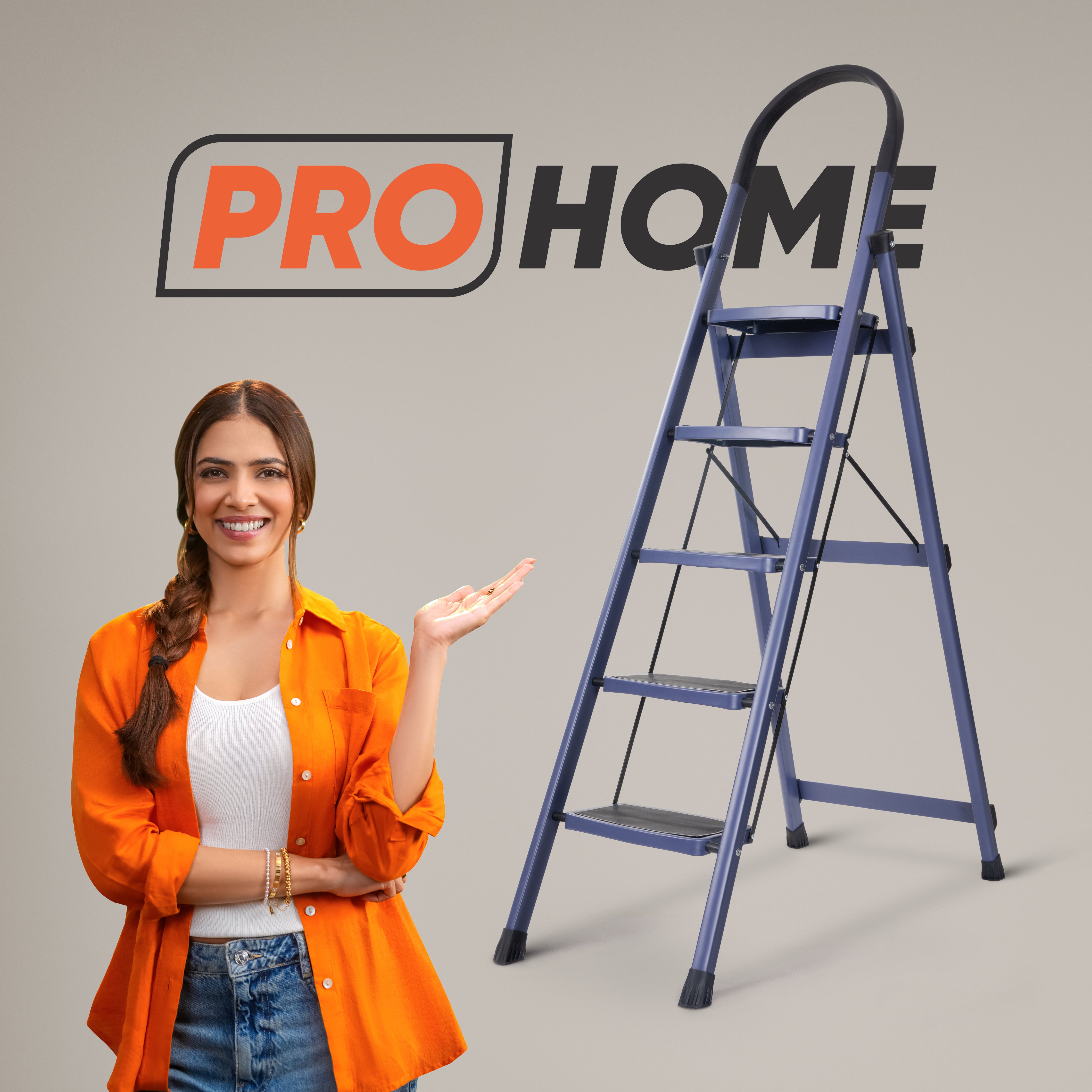 Premium Vetro 5 Step Foldable Steel Ladder  (Blue)