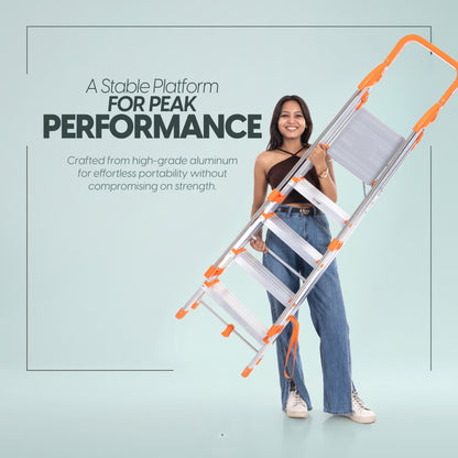 ProHome Hand Railing 5 Steps Aluminium Ladder with 5 Anti-Slip Shoes (With Platform)