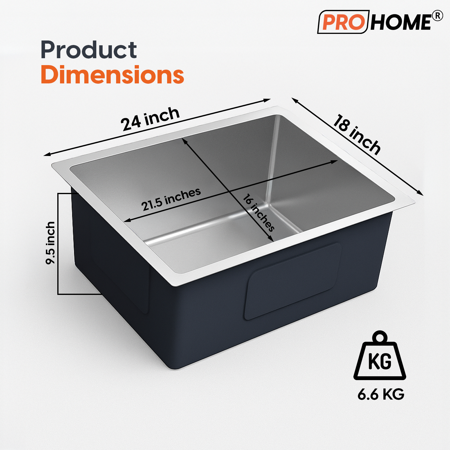 ProHome Single Bowl Handmade Kitchen Sink with Basket – 24"x18"x10" Satin Finish, Top Mount