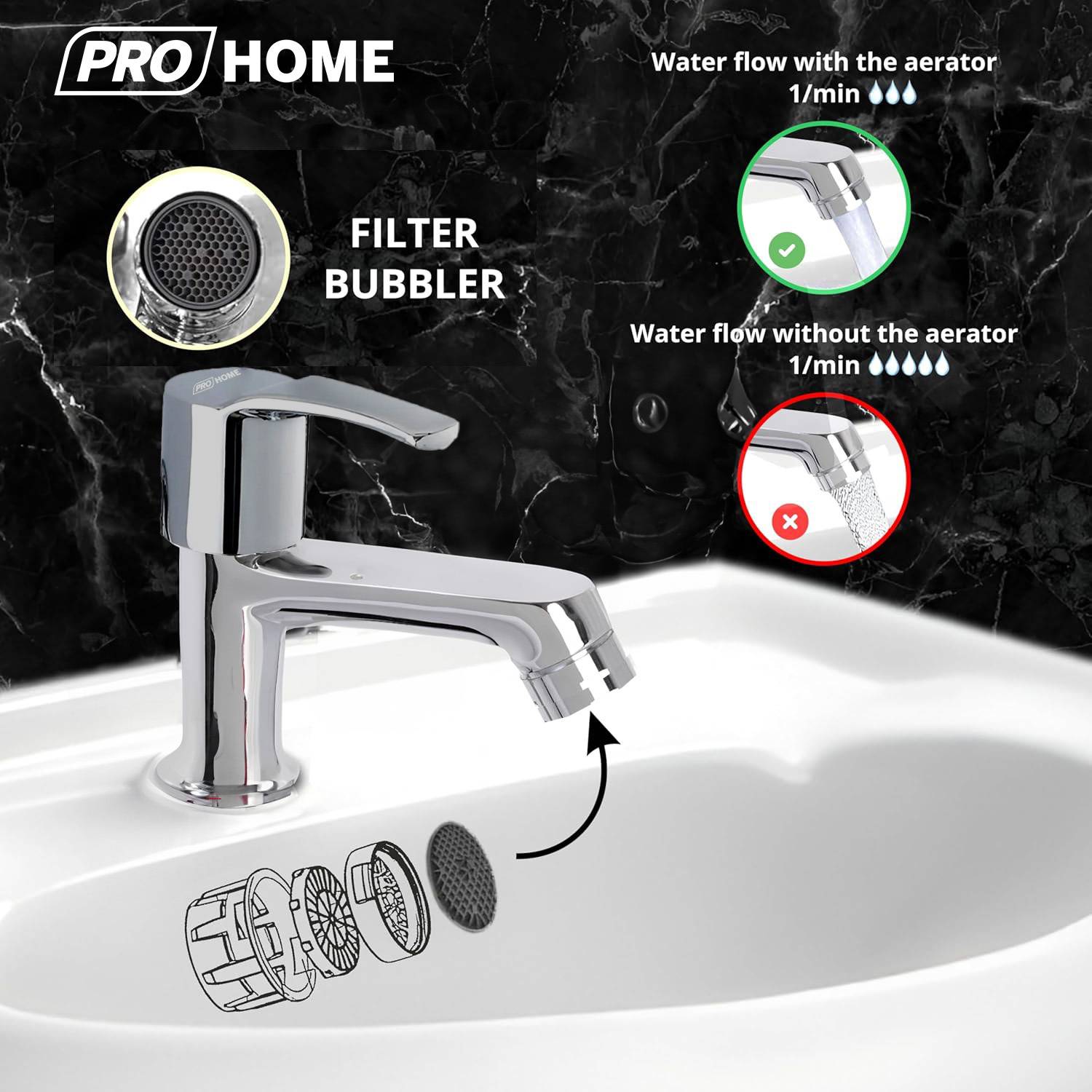 ProHome Pureflow Premium Brass Pillar Tap | Stylish Hot & Cold Water Bib Faucet for Kitchen & Bathroom Sink | Durable, Rust-Resistant Basin Tap