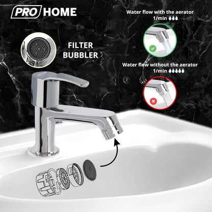 ProHome Pureflow Premium Brass Pillar Tap | Stylish Hot & Cold Water Bib Faucet for Kitchen & Bathroom Sink | Durable, Rust-Resistant Basin Tap