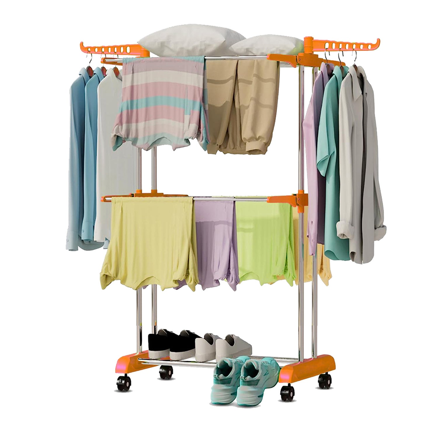 Premium Steel Tower Cloth Dryer Stand with Wheels  ( 2 Tier)