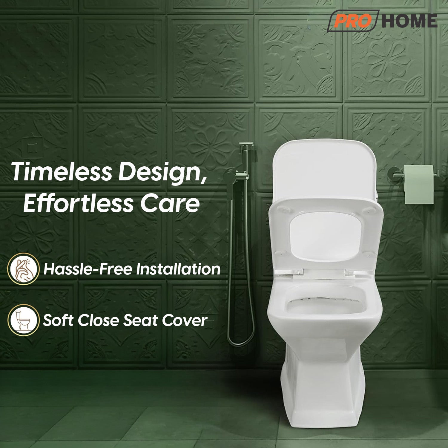 ProHome Rimless One-Piece Western Commode – Premium Ceramic, Floor Mounted, Glossy White Finish