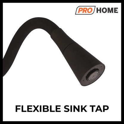 ProHome Brass Sink Tap with 360° Flexible Black Silicone Neck | Dual Flow Hot & Cold Water Tap with Wall Flange (Wall Mount)