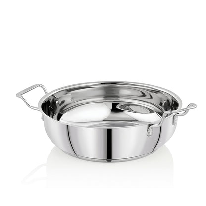 ProHome Stainless Steel Kadai – 22 cm Heavy Bottom Pan, 2.2L Capacity, Induction & Gas Compatible
