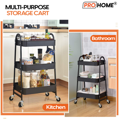 ProHome Smart 3-Layer Kitchen Storage Trolley with Smooth Rolling Wheels