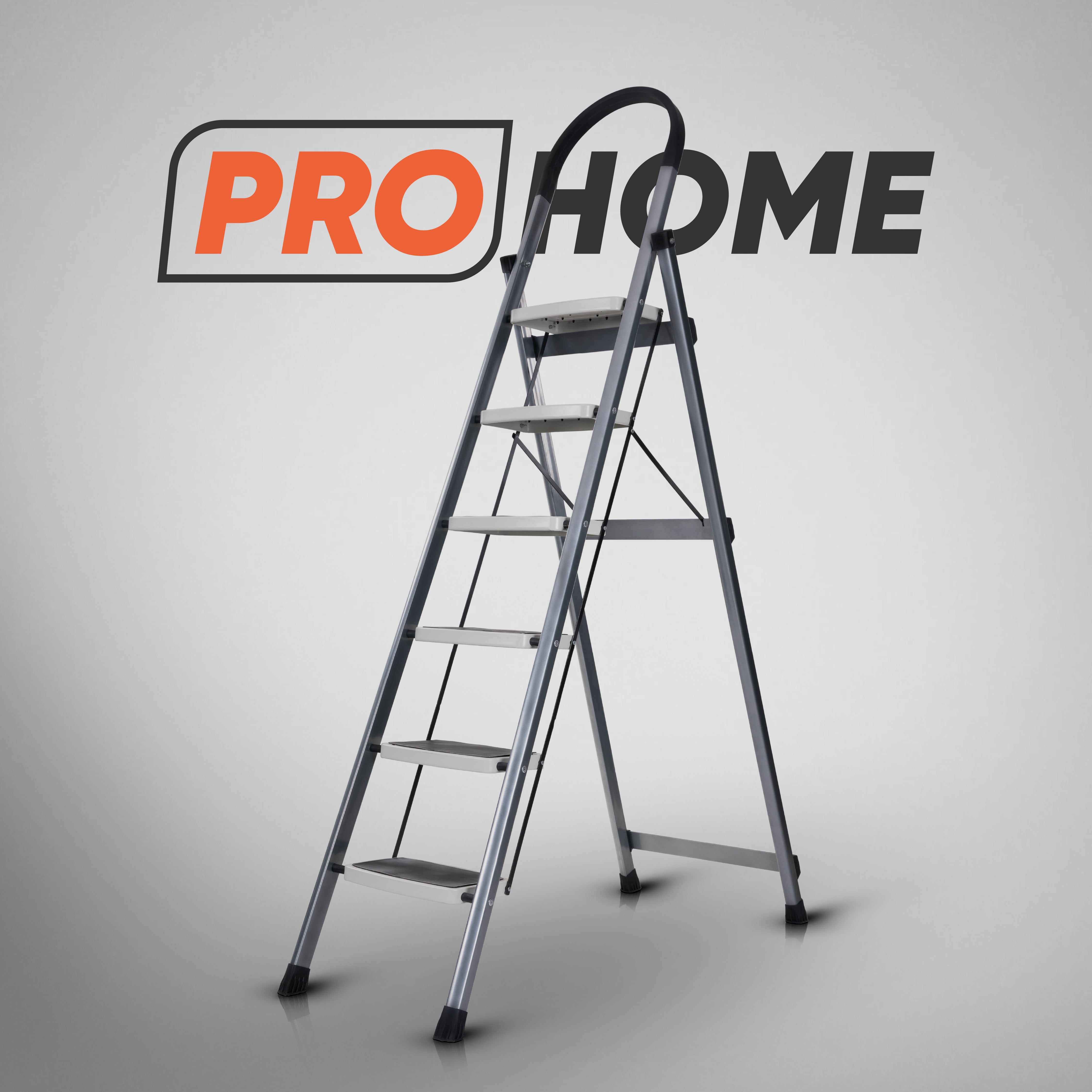 Premium Vetro 6 Step Foldable Steel Ladder (Grey)