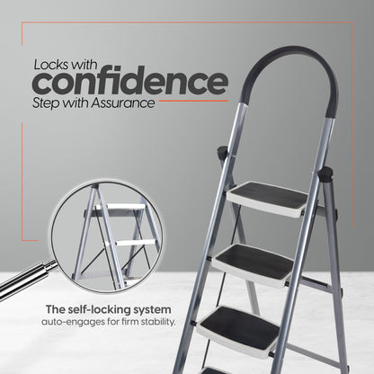 Premium Vetro 6 Step Foldable Steel Ladder (Grey)