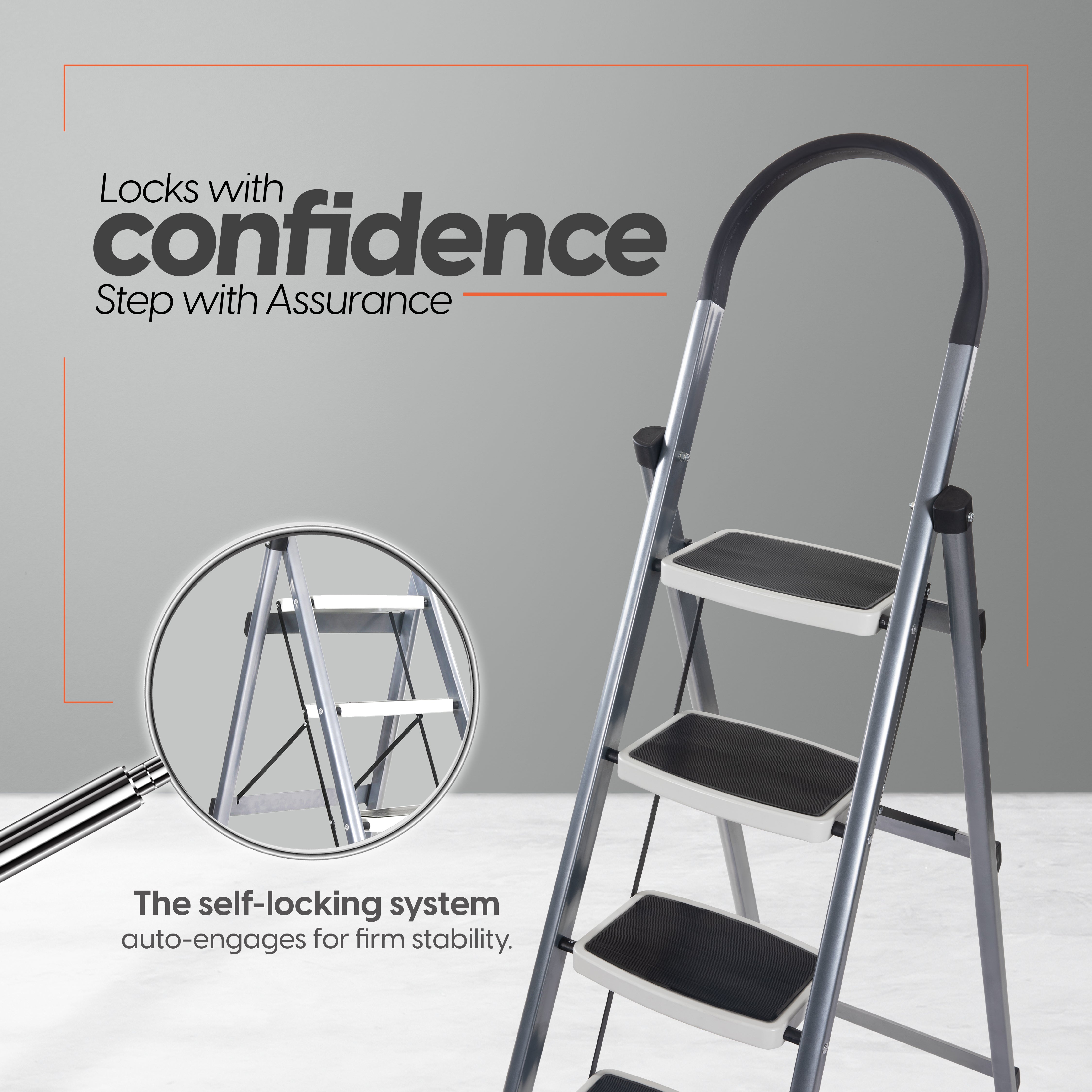 Premium Vetro 6 Step Foldable Steel Ladder (Grey)