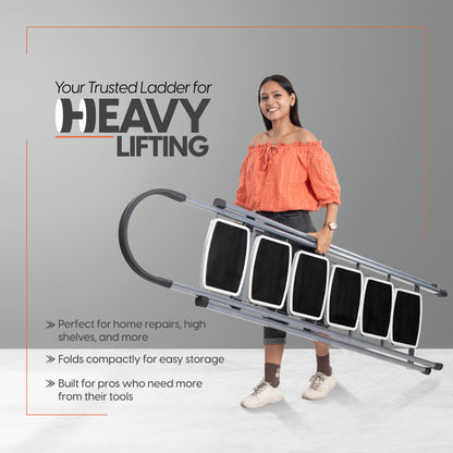 Premium Vetro 6 Step Foldable Steel Ladder (Grey)
