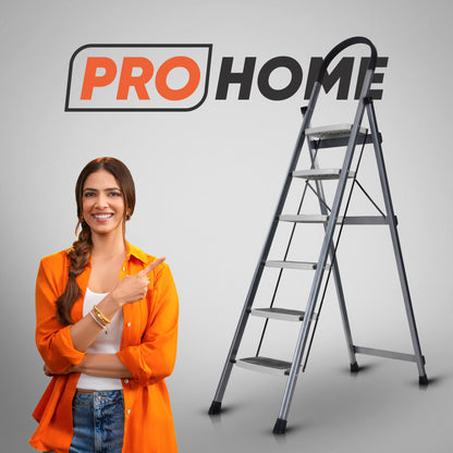 Premium Vetro 6 Step Foldable Steel Ladder (Grey)