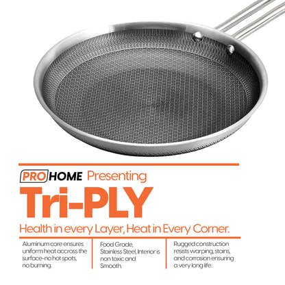 ProHome Spark Triply Stainless Steel Fry Pan 20 cm | Honeycomb Non-Stick | 1L