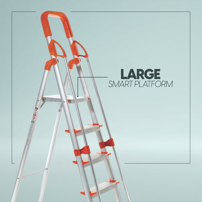 ProHome Hand Railing 5 Steps Aluminium Ladder with 5 Anti-Slip Shoes (With Platform)