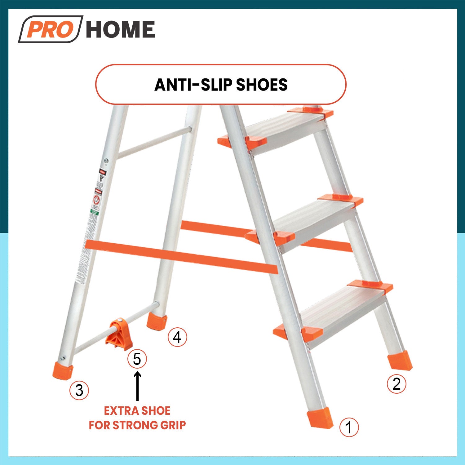 ProHome Apex 5-Step Heavy-Duty Foldable Ladder with Tool Tray & Anti-Slip Shoes.