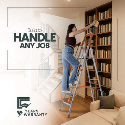 ProHome Hand Railing 5 Steps Aluminium Ladder with 5 Anti-Slip Shoes (With Platform)