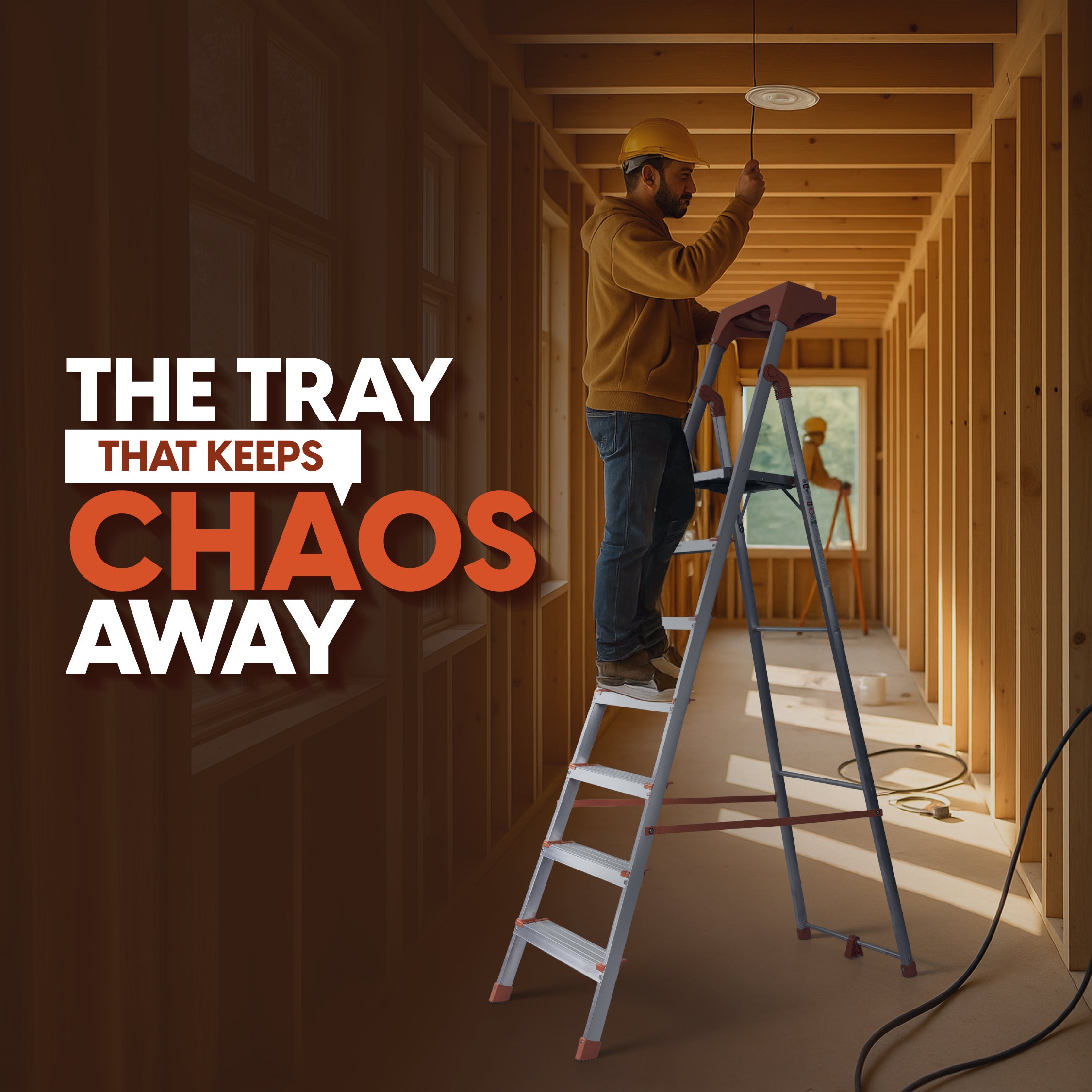 Apex 7 Step Heavy-Duty Foldable Ladder with Tool Tray & 5 Anti-Slip Shoes.
