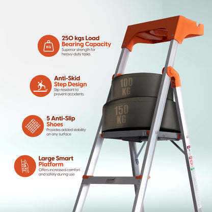 Apex 7 Step Heavy-Duty Foldable Ladder with Tool Tray & 5 Anti-Slip Shoes.