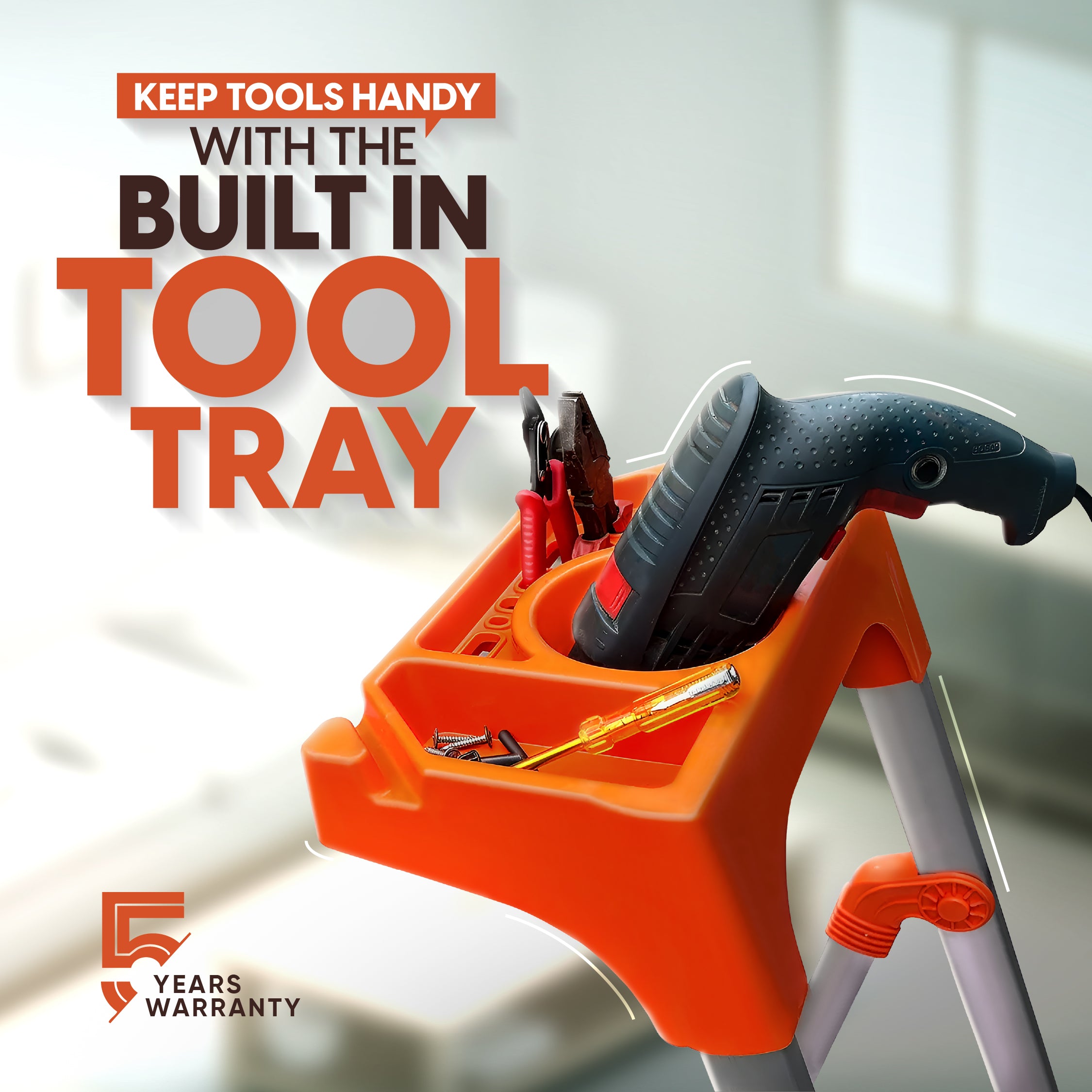 Apex 7 Step Heavy-Duty Foldable Ladder with Tool Tray & 5 Anti-Slip Shoes.