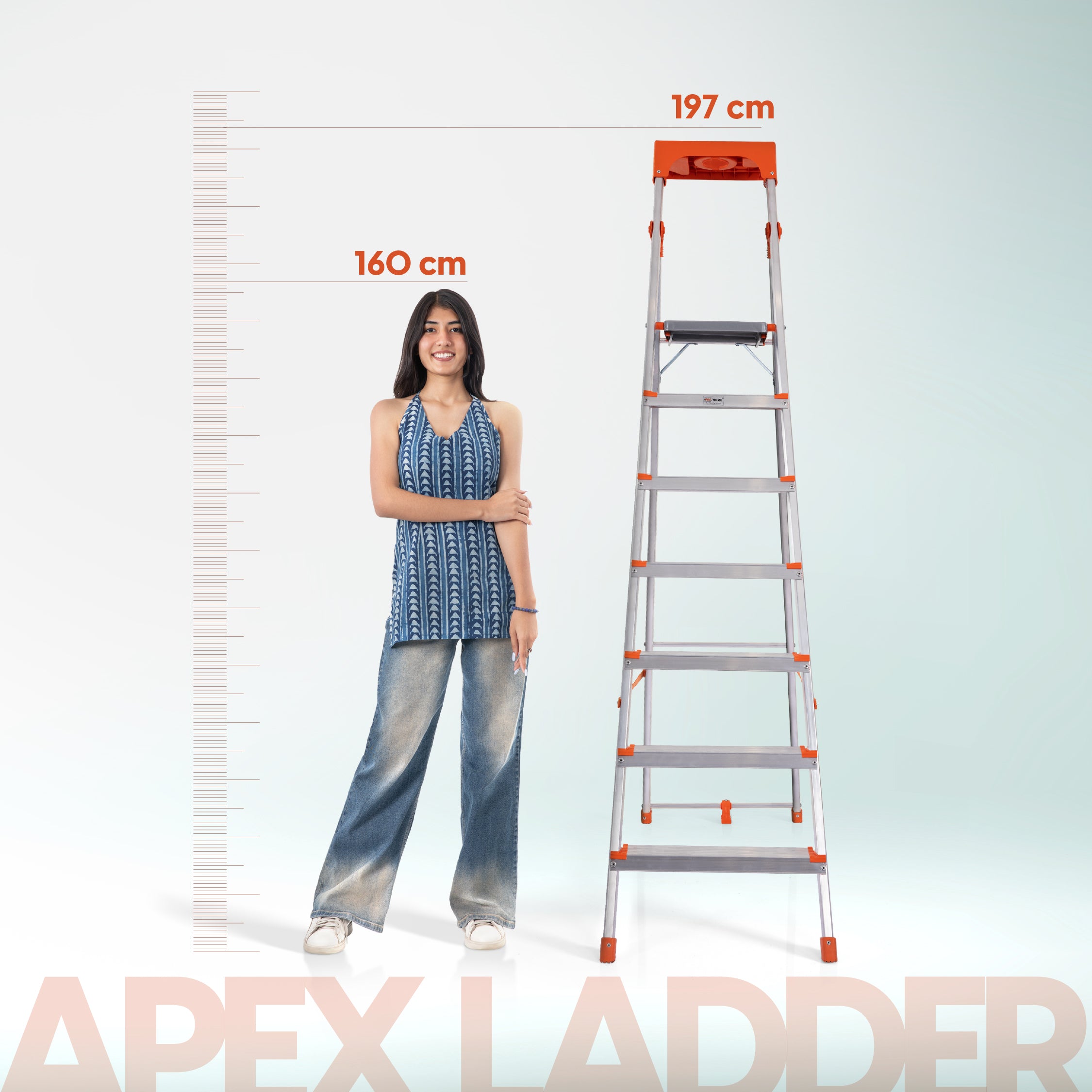 Apex 7 Step Heavy-Duty Foldable Ladder with Tool Tray & 5 Anti-Slip Shoes.