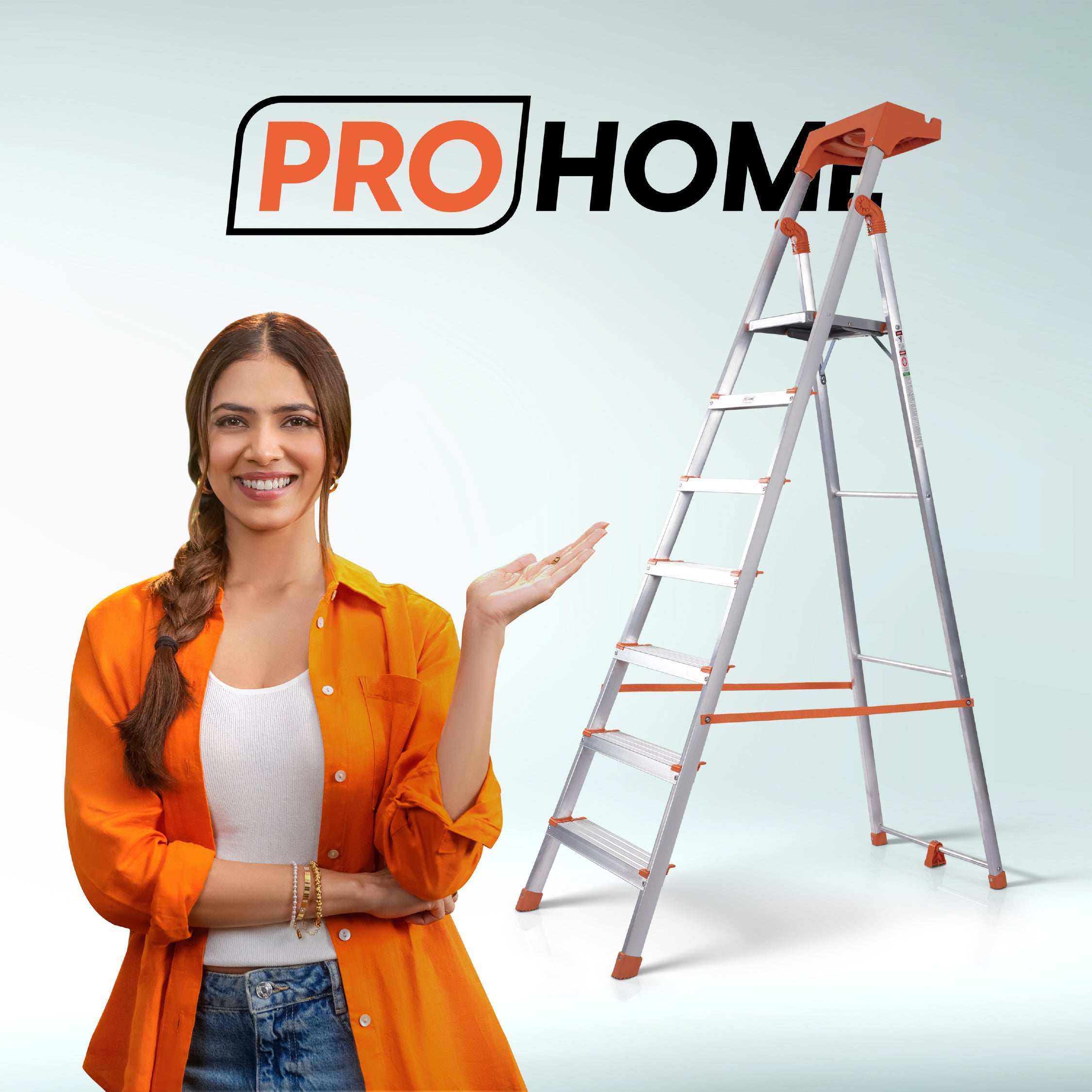 Apex 7 Step Heavy-Duty Foldable Ladder with Tool Tray & 5 Anti-Slip Shoes.