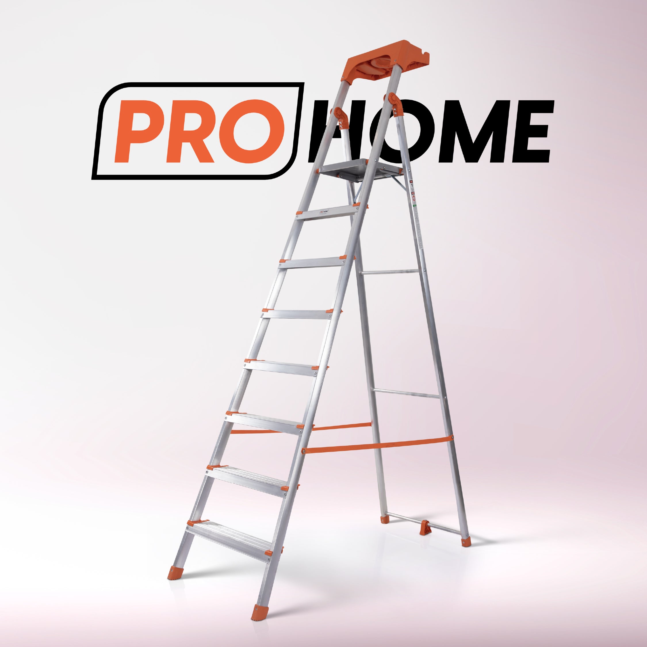 Apex 8 Step Heavy-Duty Foldable Ladder with Tool Tray & 5 Anti-Slip Shoes.