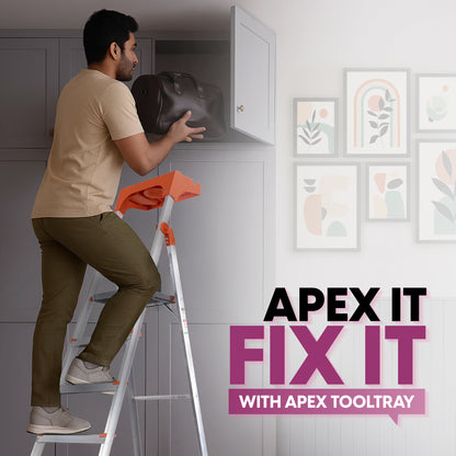 Apex 8 Step Heavy-Duty Foldable Ladder with Tool Tray & 5 Anti-Slip Shoes.