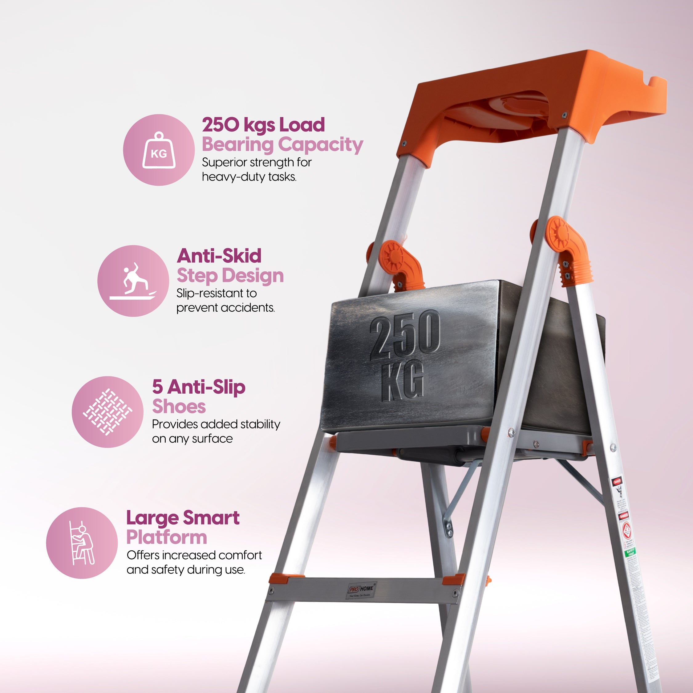 Apex 8 Step Heavy-Duty Foldable Ladder with Tool Tray & 5 Anti-Slip Shoes.
