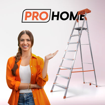 Apex 8 Step Heavy-Duty Foldable Ladder with Tool Tray & 5 Anti-Slip Shoes.