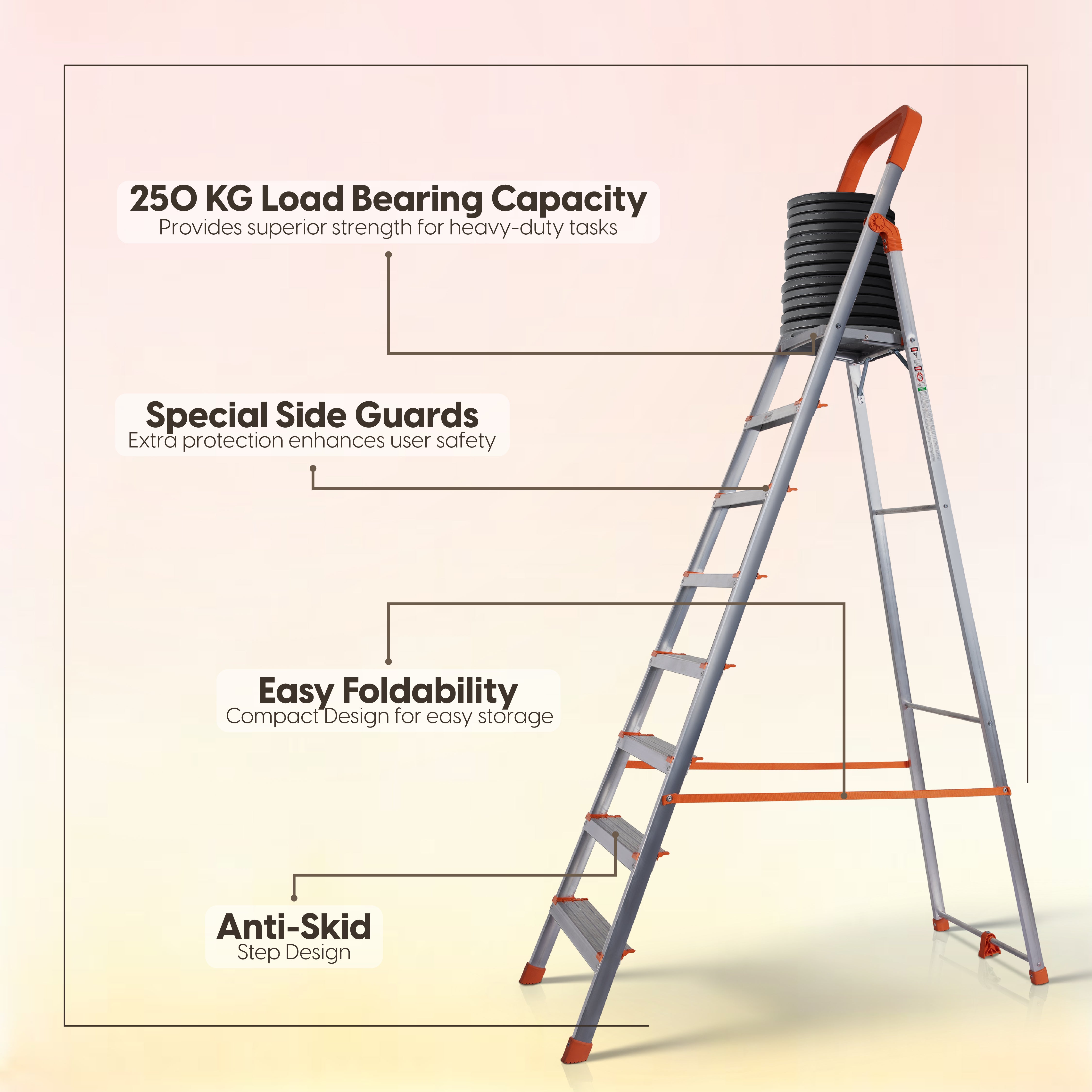 ProHome Aqua 8 Step Aluminum Ladder with 5 Anti Slip Shoes (With Platform)