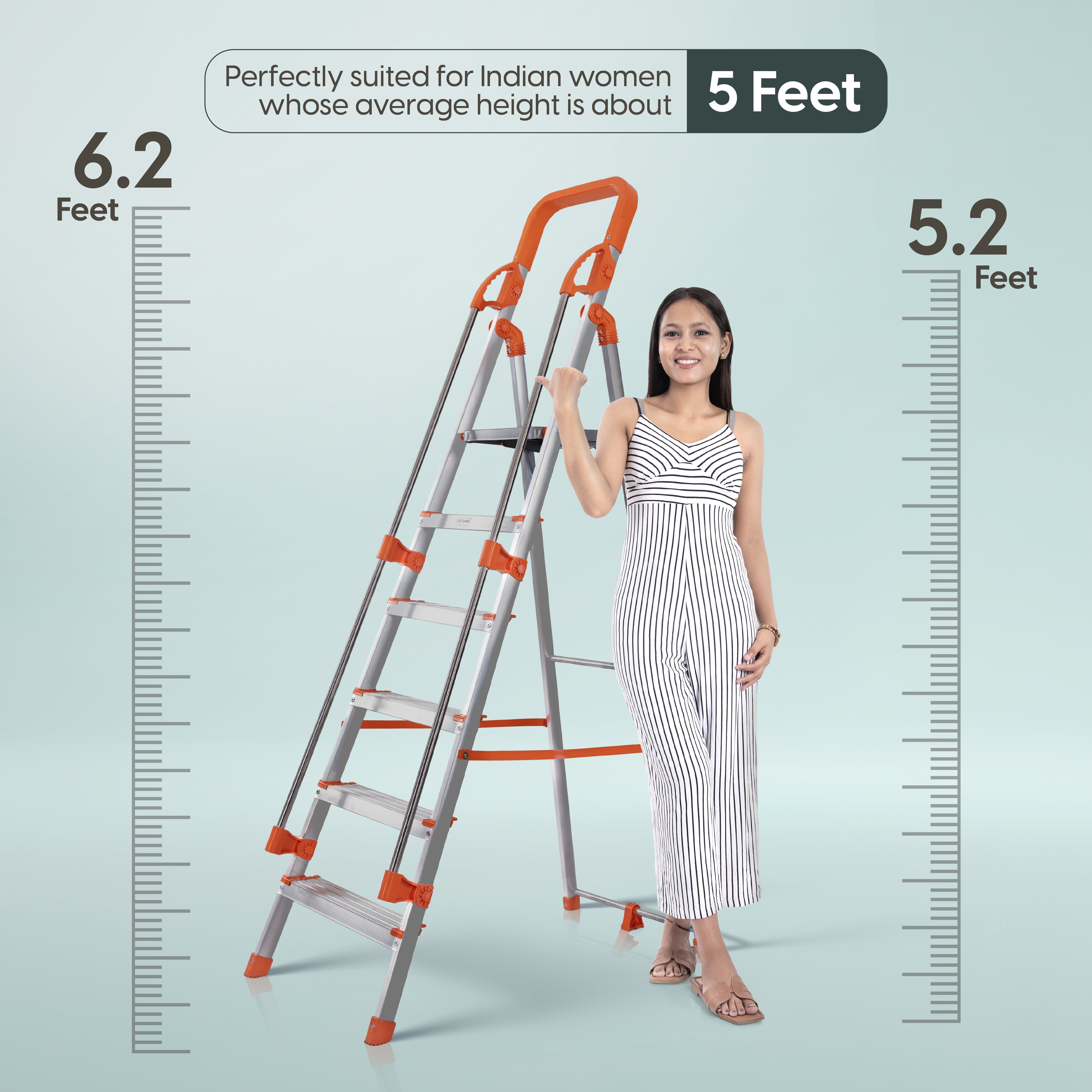 Hand Railing 6 Steps Aluminium Ladder with 5 Anti Slip Shoes (With Platform)