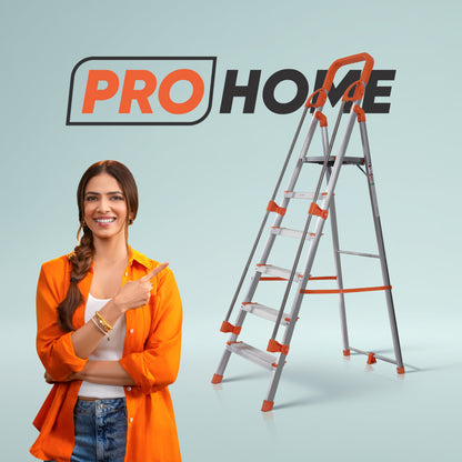Hand Railing 6 Steps Aluminium Ladder with 5 Anti Slip Shoes (With Platform)