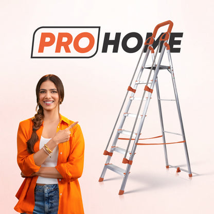 Hand Railing 7 Steps Aluminium Ladder with 5 Anti Slip Shoes (With Platform)