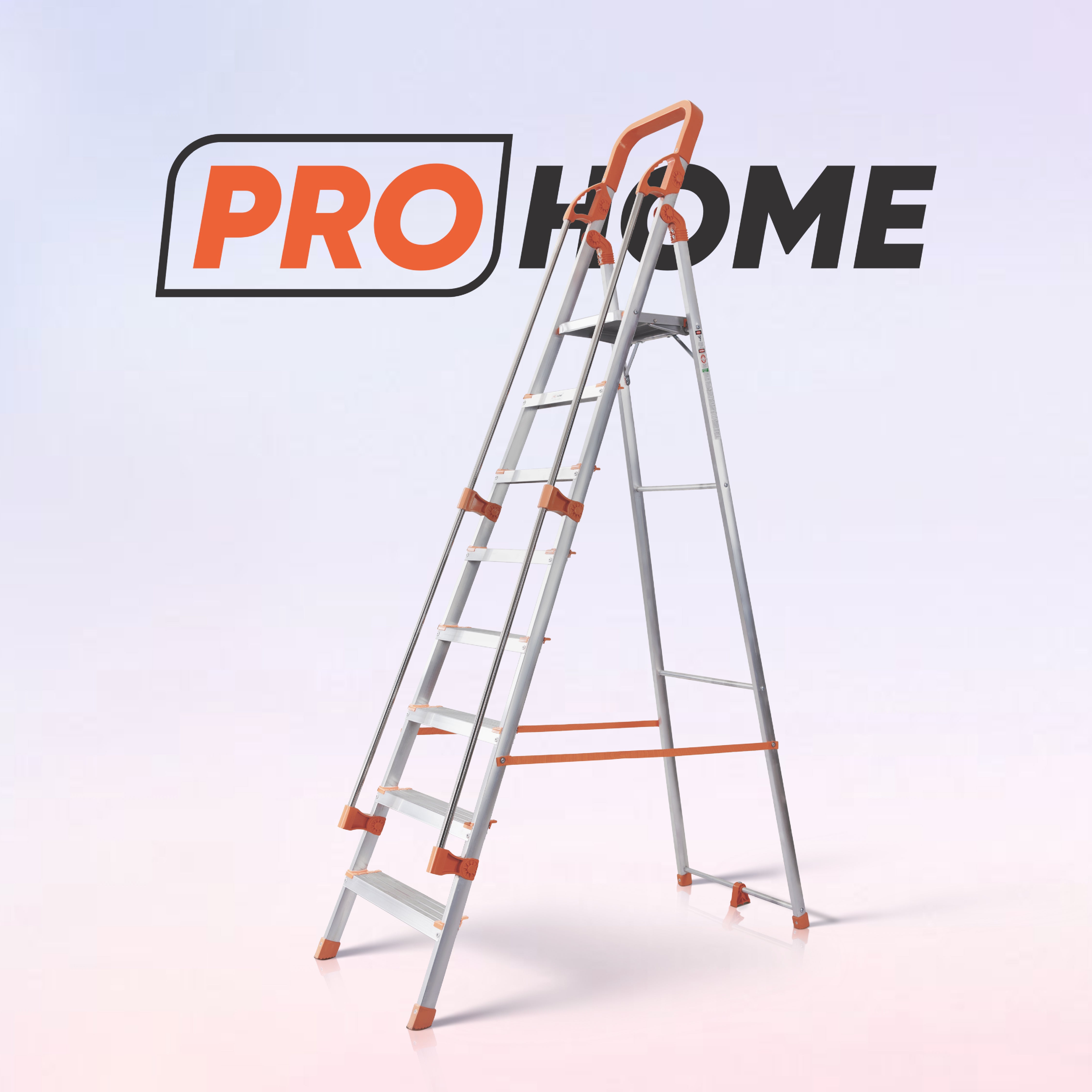Hand Railing 8 Steps Aluminium Ladder with 5 Anti Slip Shoes (With Platform)