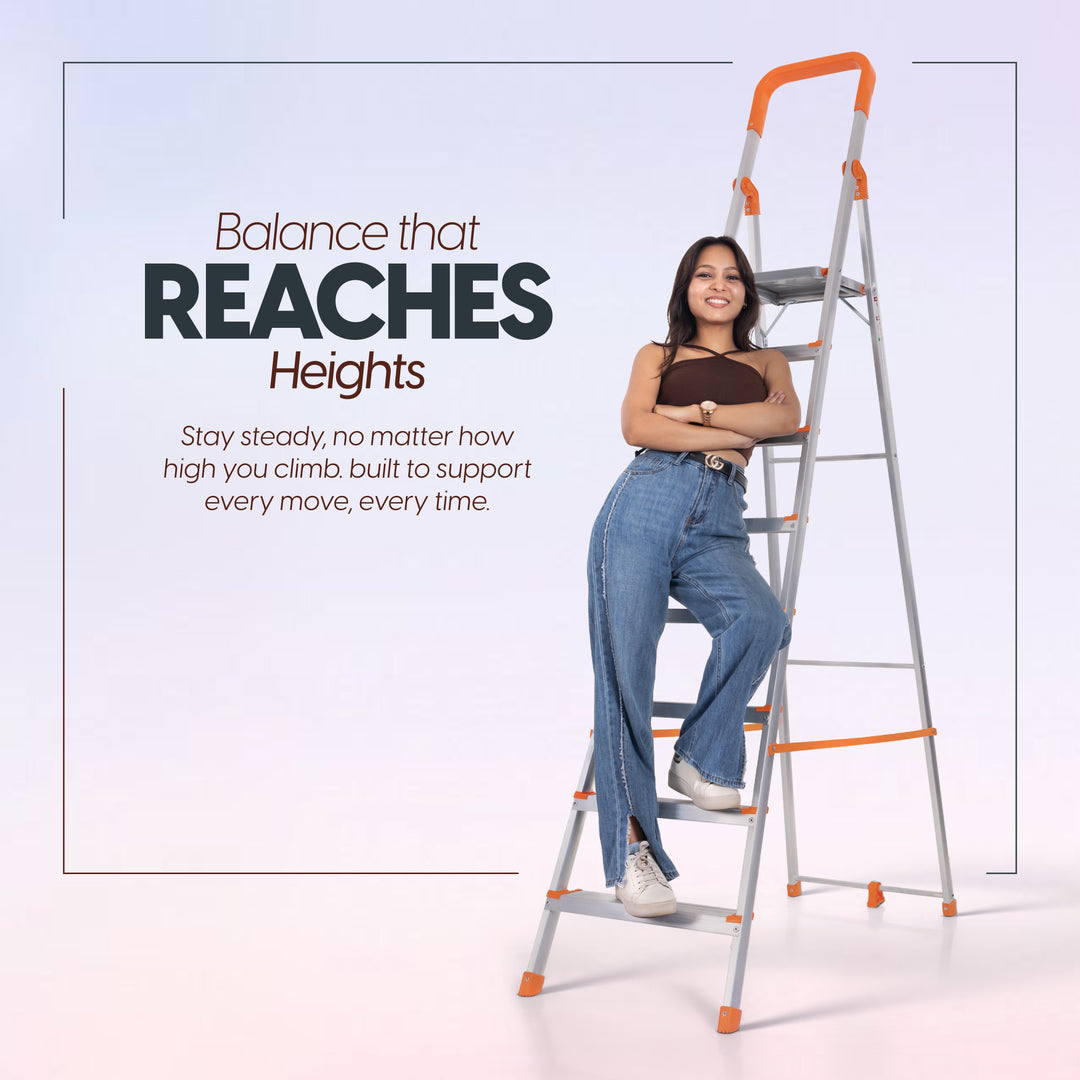 ProHome 8 Step Aluminum Ladder with Hand Railing & Platform | Anti-Slip ...