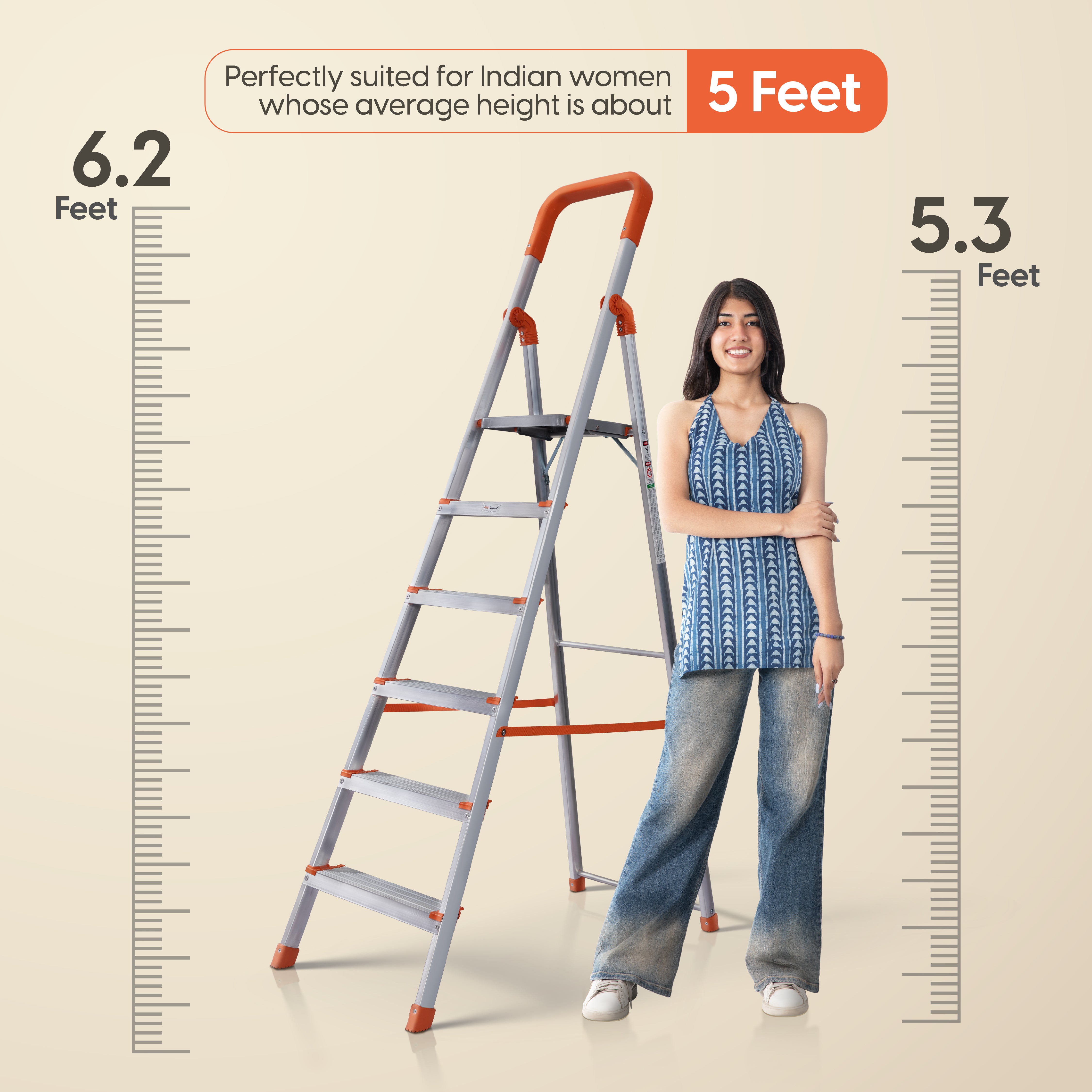 Aqua 6 Step Aluminum Ladder with 5 Anti Slip Shoes (With Platform)